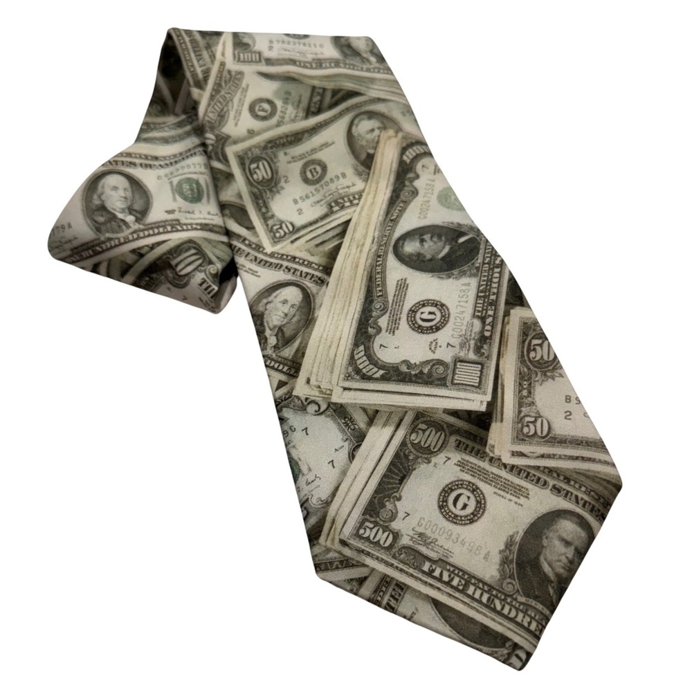 Vintage‎ 1994 Ralph Marlin Mens US Money Currency Stacks Novelty Tie USA Made